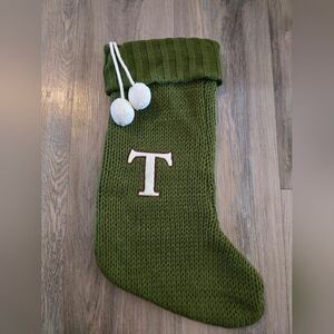 19 Inch Cable Knit Monogram Christmas Stocking with Embroidered Letter T